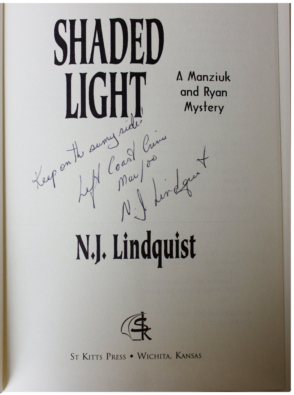 N.J. LINDQUIST SIGNED Shaded Light 1ST EDITION Hardcover Toronto Murder Mystery