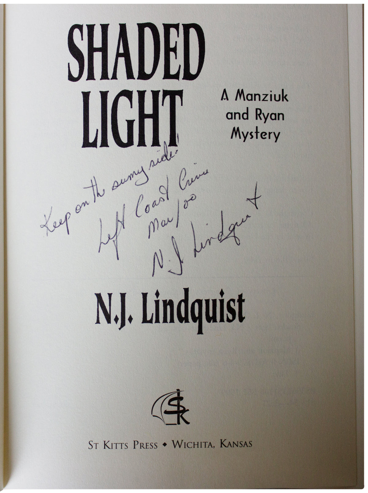 N.J. LINDQUIST SIGNED Shaded Light 1ST EDITION Hardcover Toronto Murder Mystery