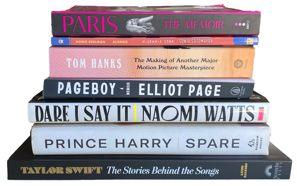 LOT OF 7 CELEBRITY MEMOIR & BIO BOOKS Taylor Swift Prince Harry Paris Hilton Etc