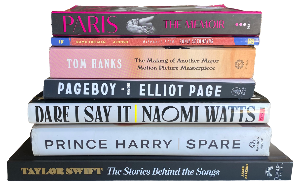 LOT OF 7 CELEBRITY MEMOIR & BIO BOOKS Taylor Swift Prince Harry Paris Hilton Etc