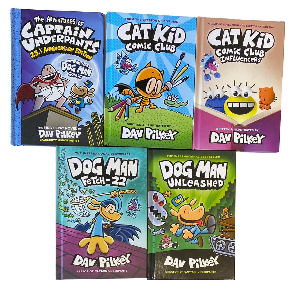 DAV PILKEY BOOK LOT Of 5 Dog Man Cat Kid Captain Underpants UNREAD HARDCOVERS !