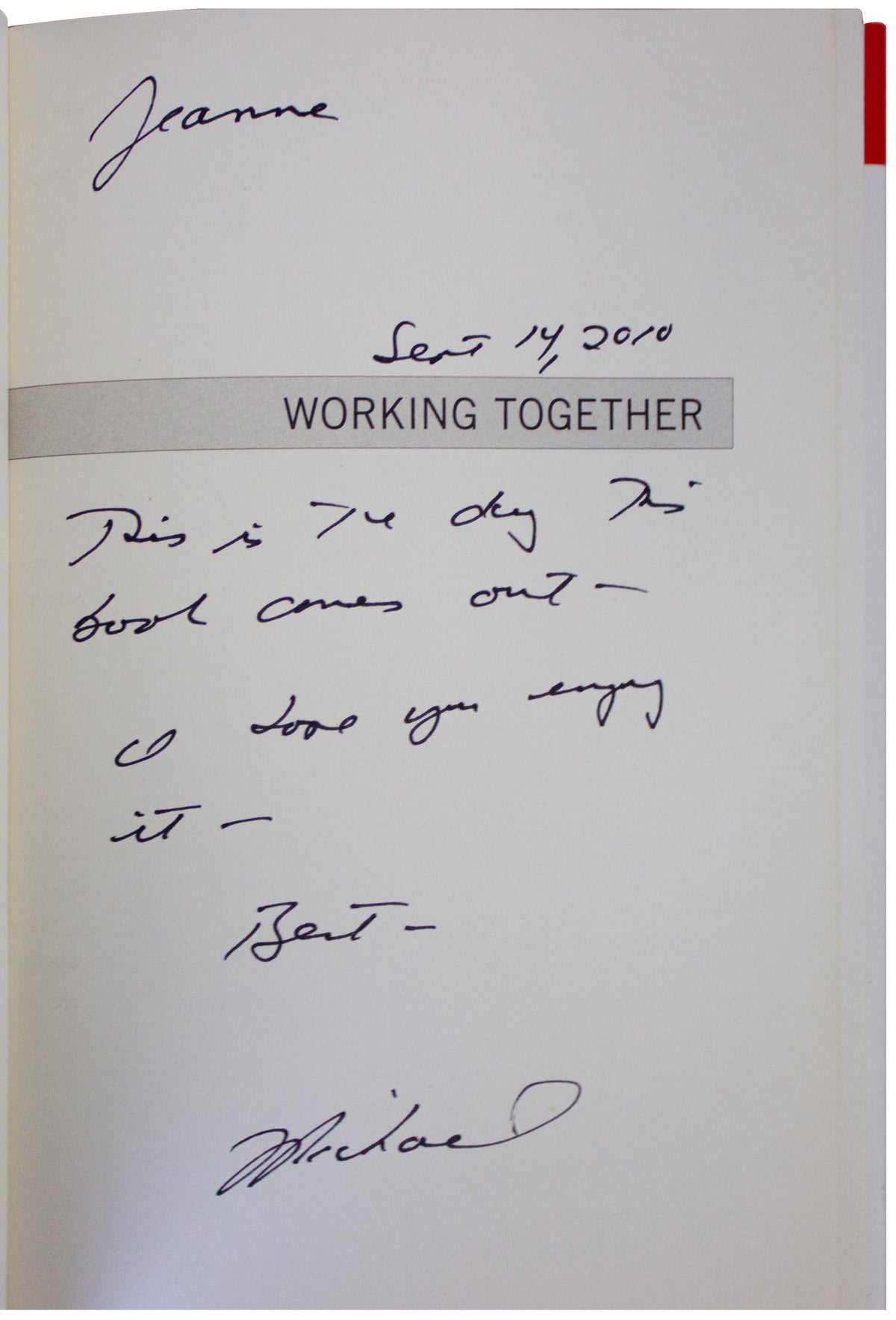 MICHAEL EISNER SIGNED Working Together 1ST EDITION HARDCOVER Disney CEO 2010 HC