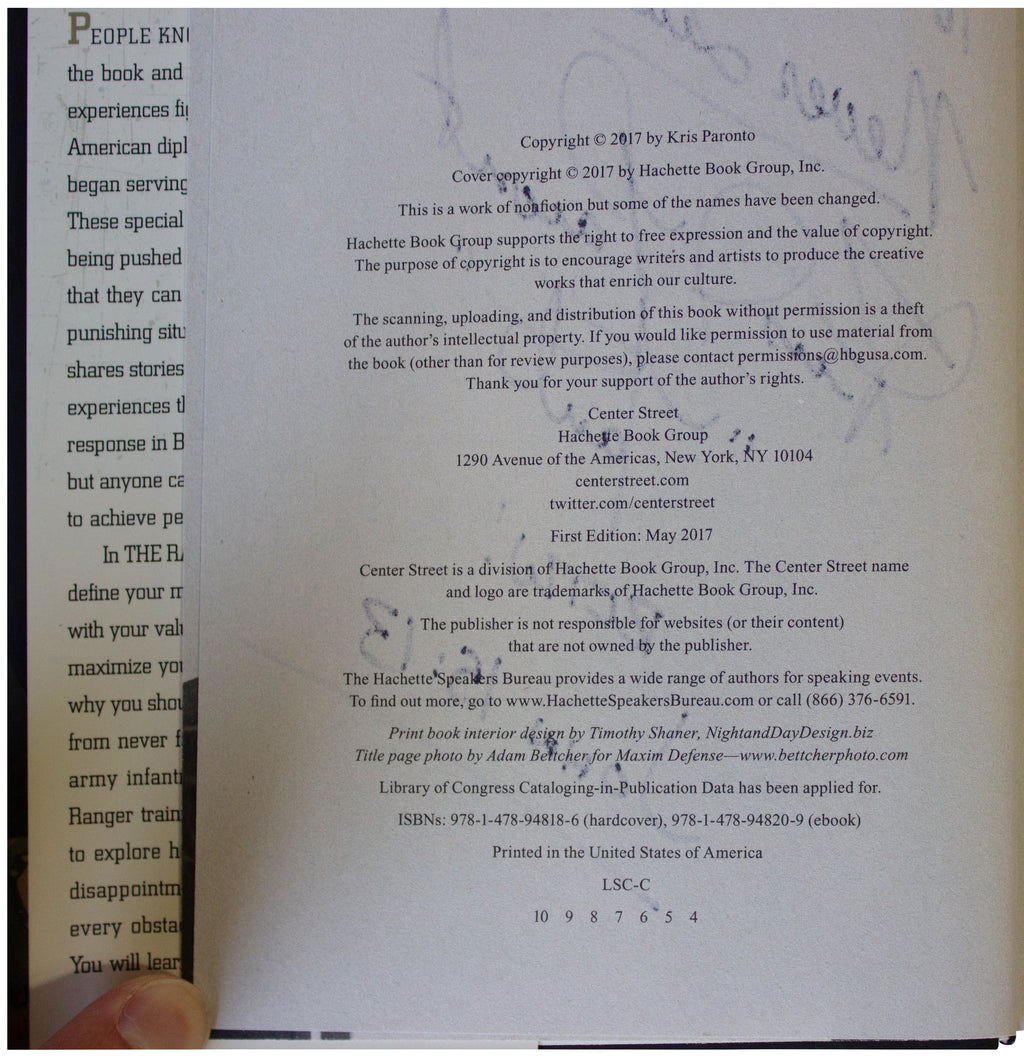 KRIS TANTO PARONTO SIGNED Ranger Way 1ST EDITION HC Army Benghazi CIA Contractor