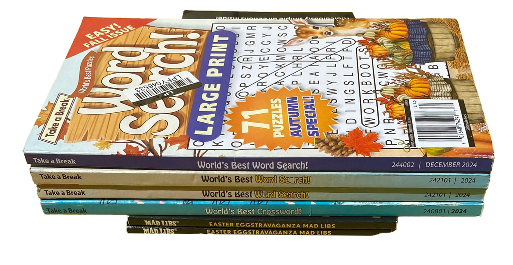 BRAIN GAME 6 BOOK LOT Word Search Crossword Puzzle Mad Libs Fun Mind Activities