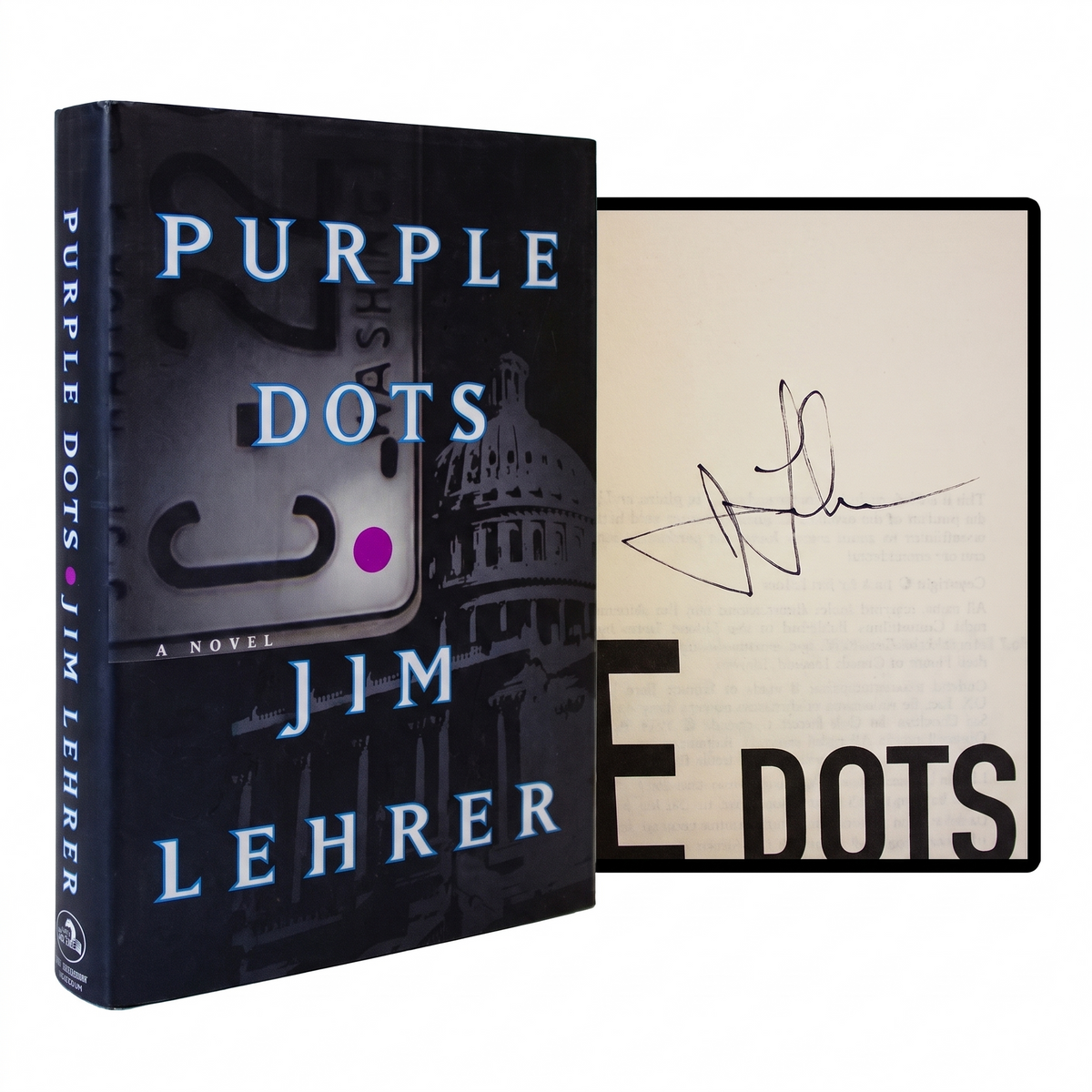 JIM LEHRER SIGNED Purple Dots 1ST EDITION 1998 Novel By PBS News Hour Journalist