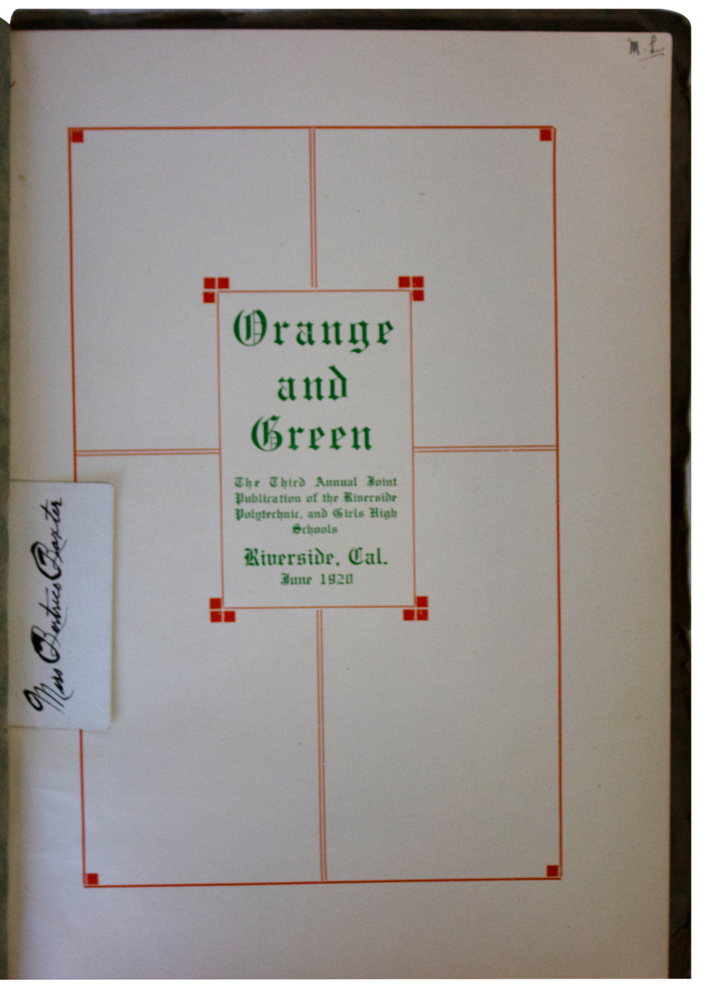 RIVERSIDE POLYTECHNIC & Girls High School 1920 YEARBOOK Orange & Green SoCal CA