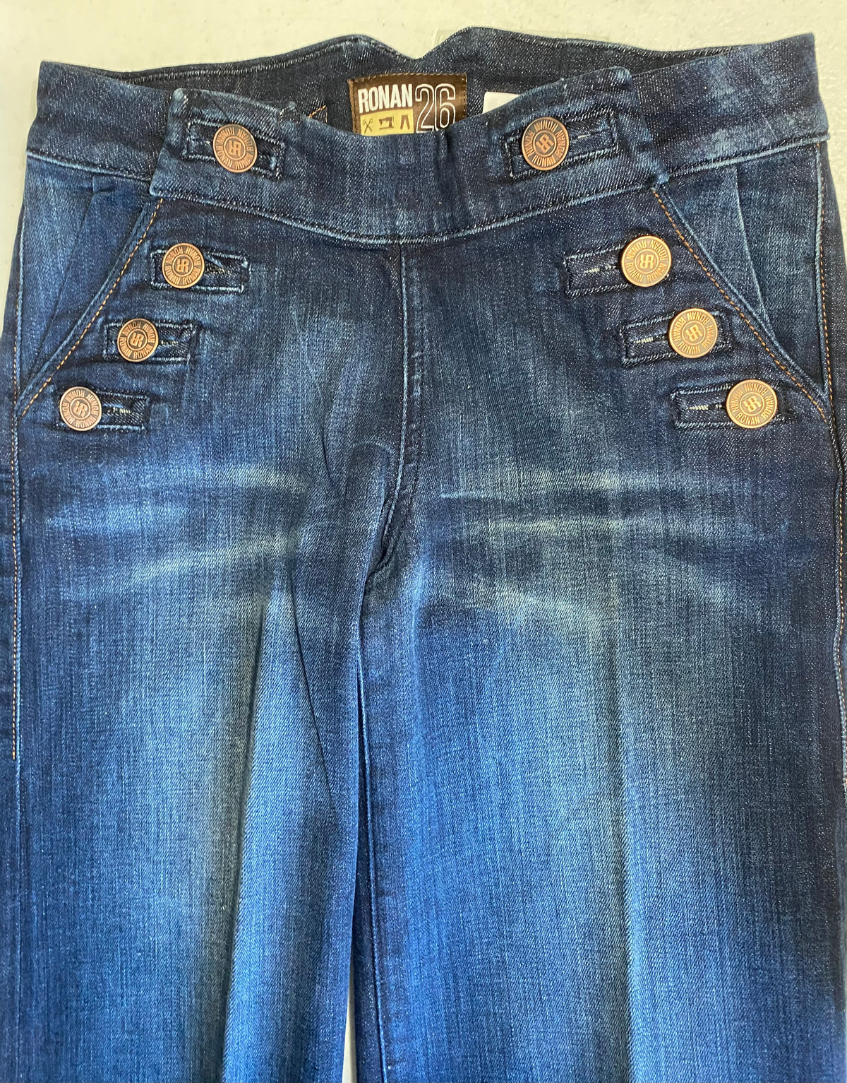 RONAN Audrey JEANS Womens 26 Sailor Wide Leg Made In USA Y2K Indigo Denim NWOT !