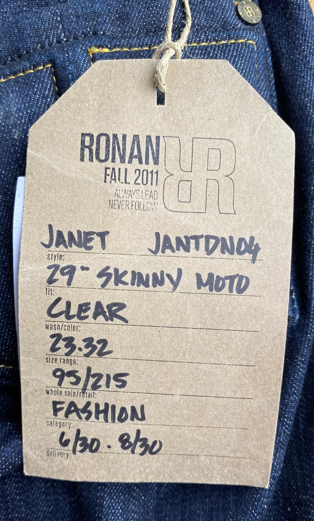 New RONAN MOTO JEANS Women's 29 Skinny Dark Wash Raw Denim Made In USA VTG 2011