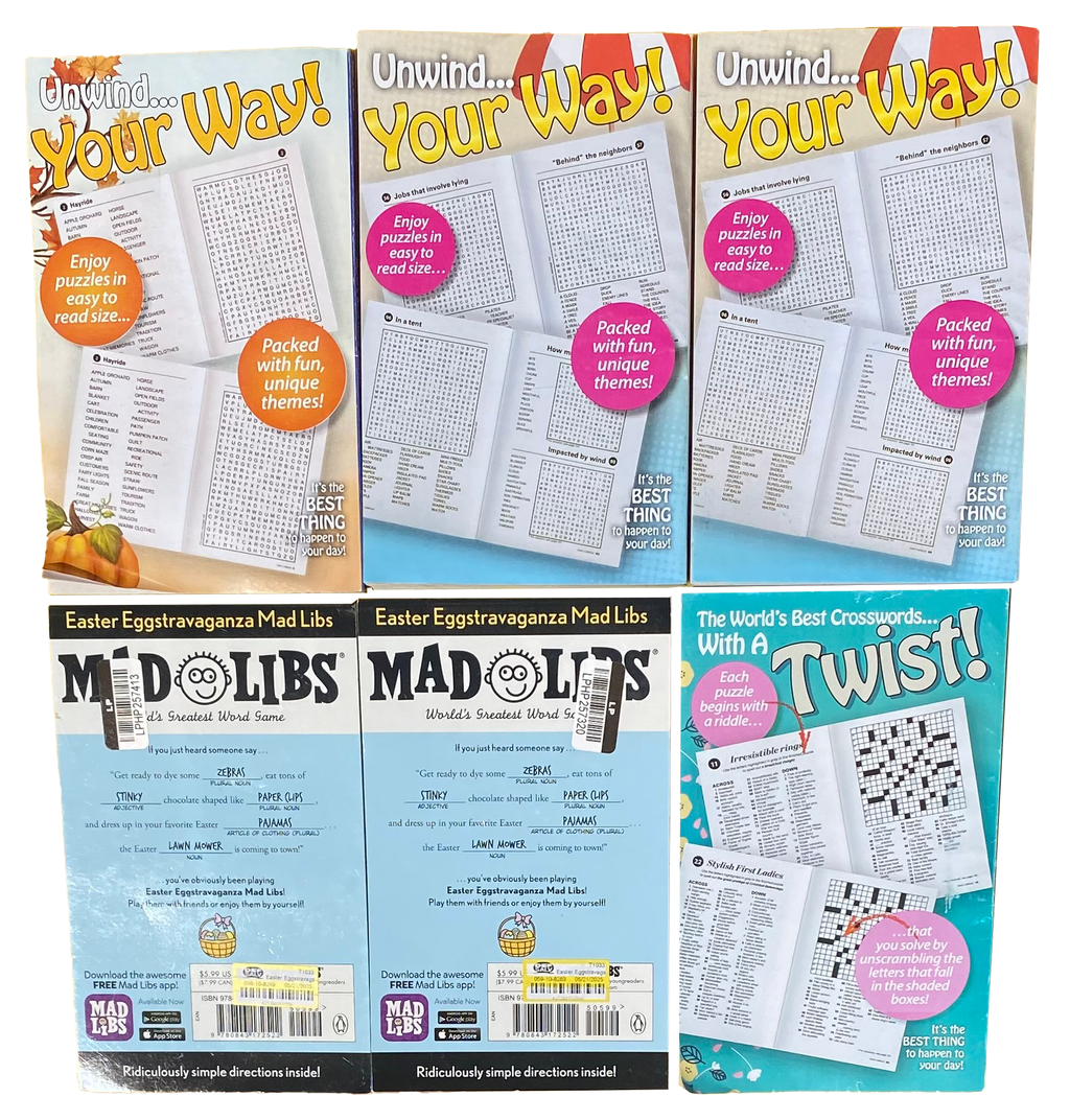 BRAIN GAME 6 BOOK LOT Word Search Crossword Puzzle Mad Libs Fun Mind Activities