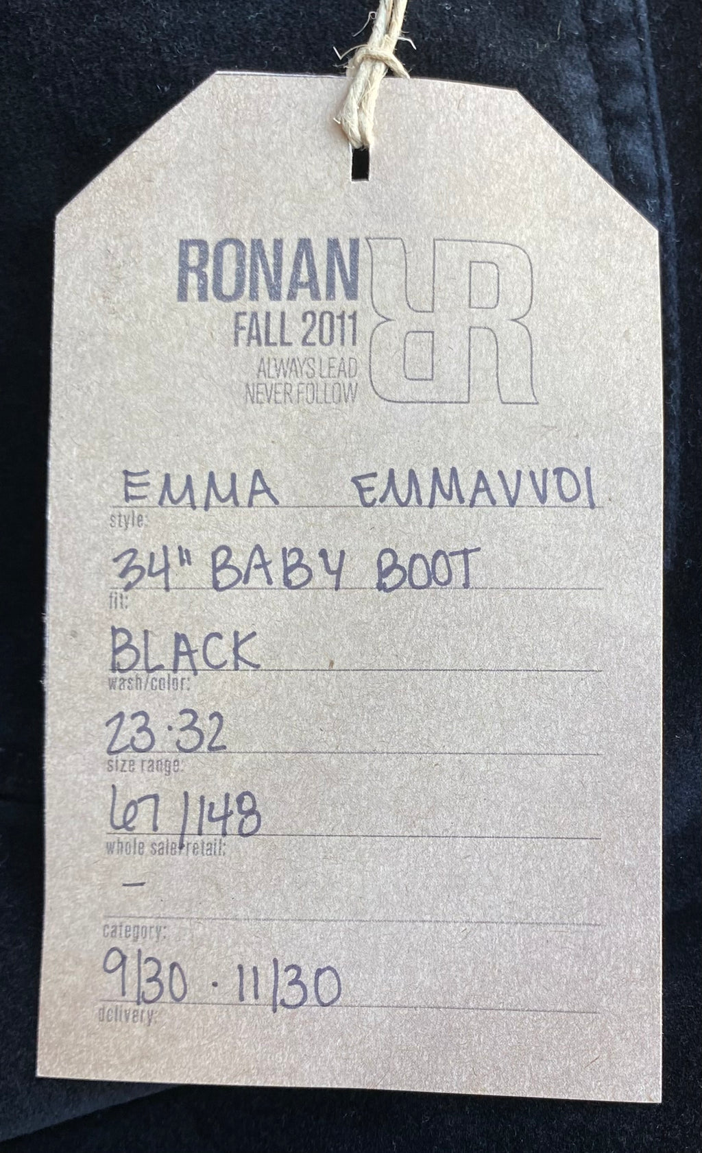 RONAN Emma BABY BOOTCUT Corduroy PANTS 26" Waist Black Cord Fit & Flare VTG 2011
