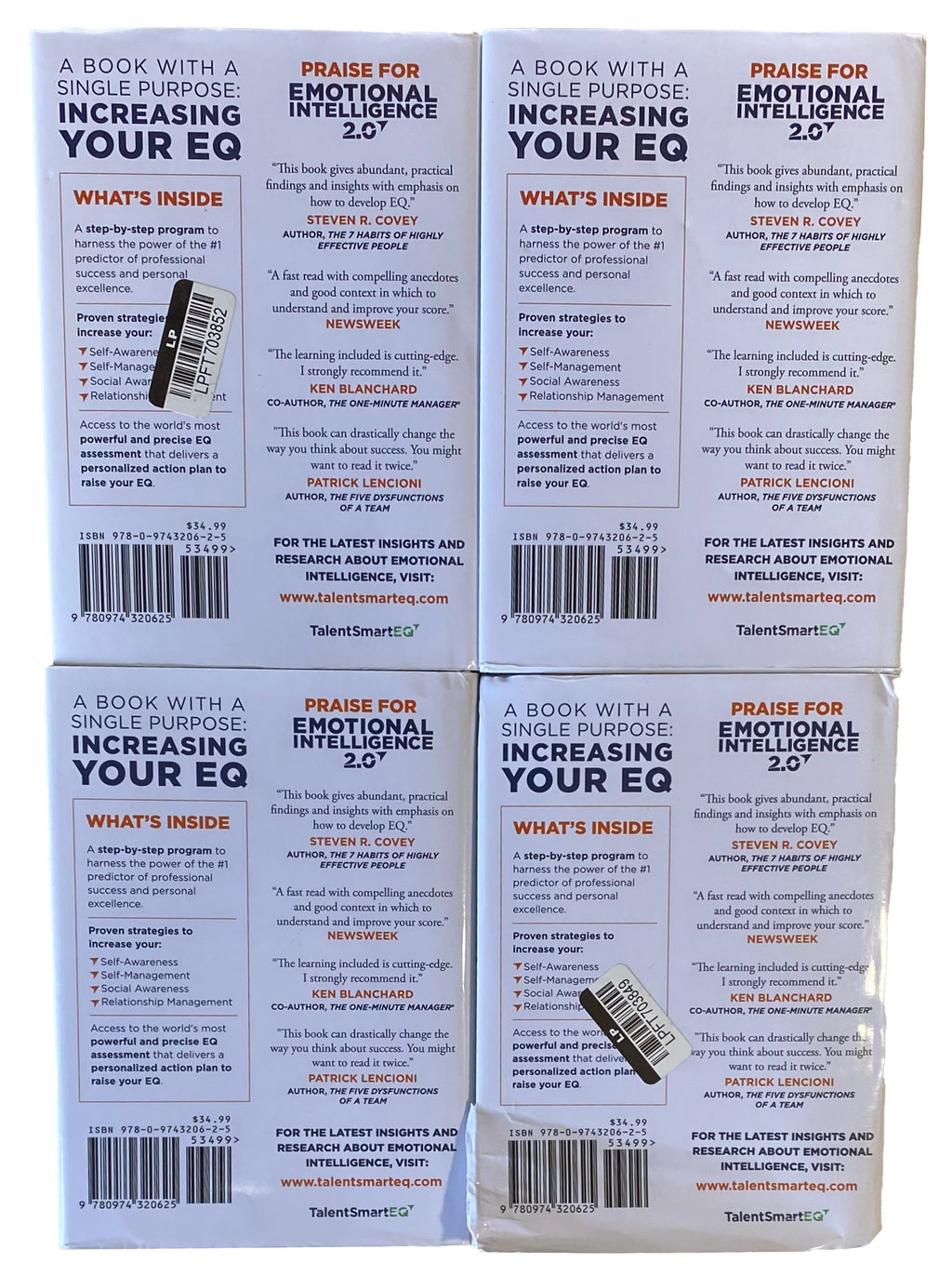 LOT Of 4 EMOTIONAL INTELLIGENCE 2.0 Hardcover BOOKS Self Help $34.99 MSRP Each !