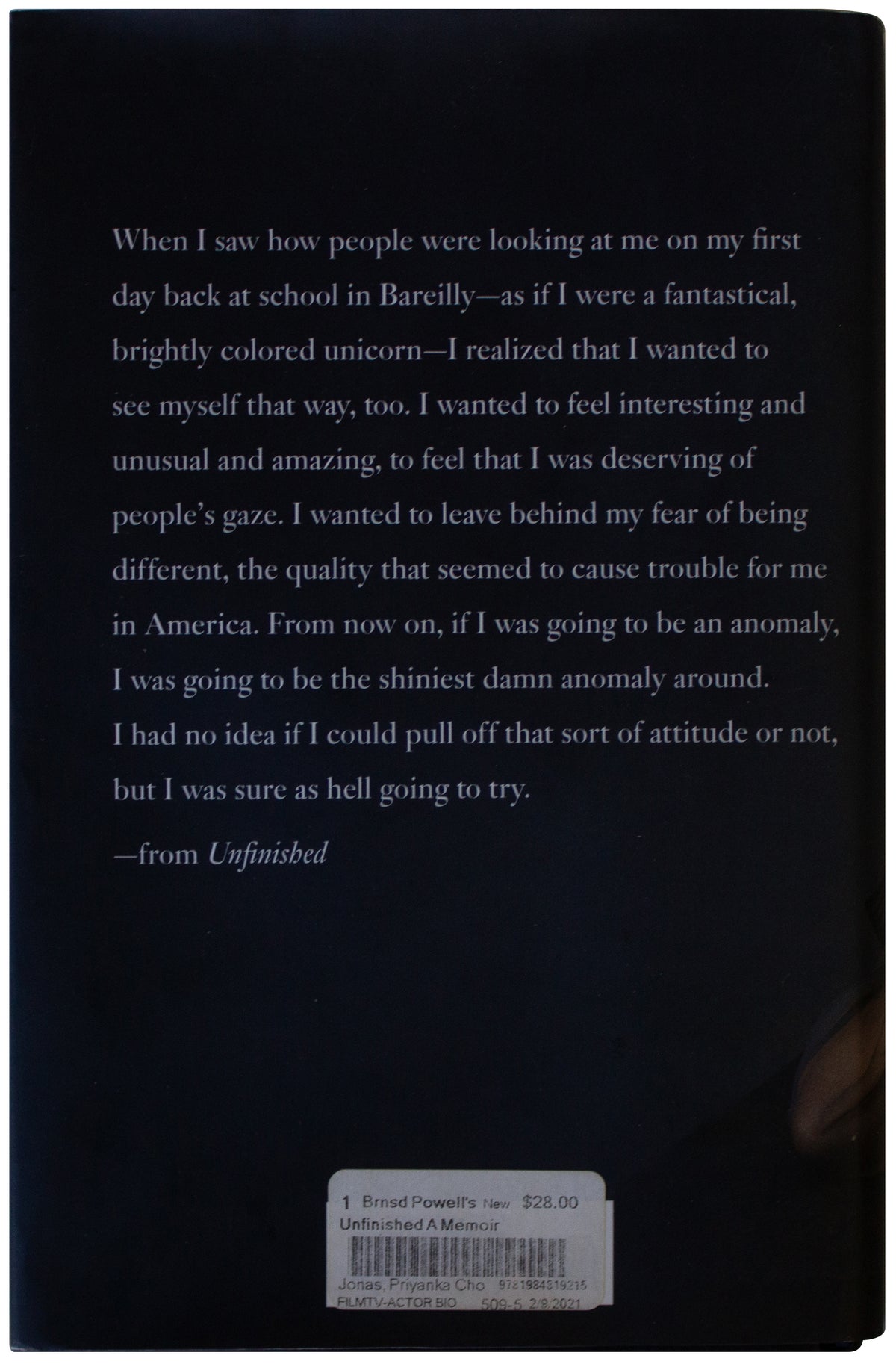 PRIYANKA CHOPRA JONAS SIGNED Unfinished 1ST EDITION Hardcover Memoir 2021 HCDJ