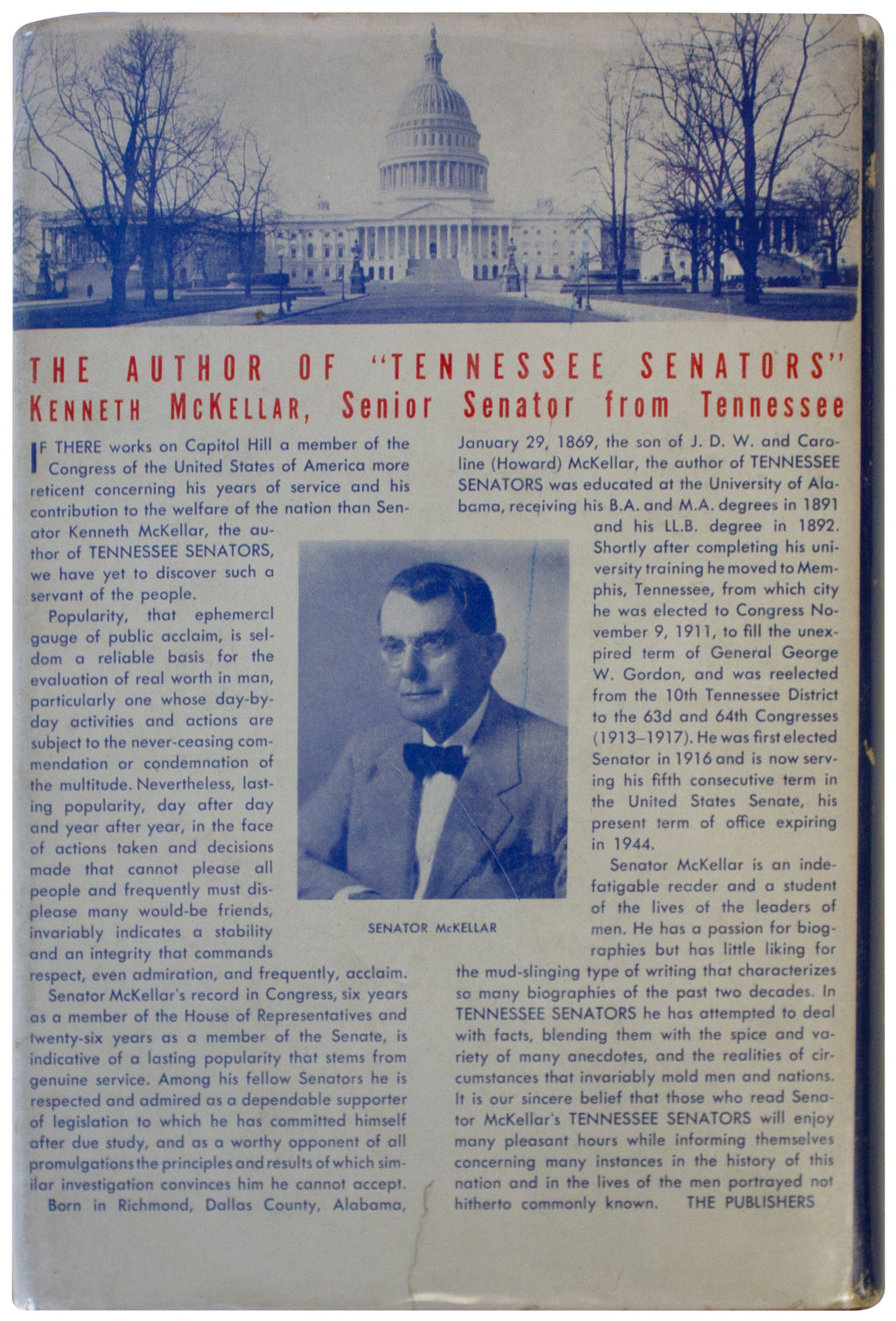 KENNETH MCKELLAR SIGNED 1944 Tennessee Senators HARDCOVER History TN VTG 40s HC