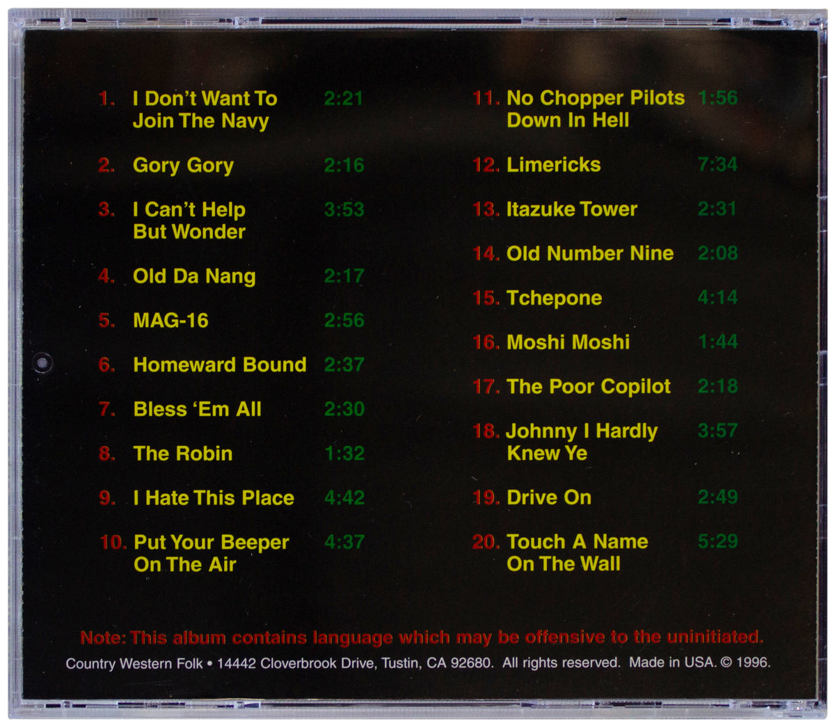 JIM HATCH Vietnam Aviator's Odyssey CD 1996 RARE War Theme Country Folk By Pilot