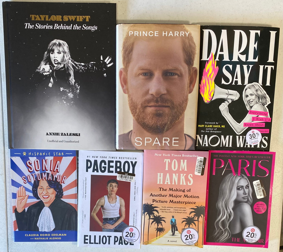 LOT OF 7 CELEBRITY MEMOIR & BIO BOOKS Taylor Swift Prince Harry Paris Hilton Etc