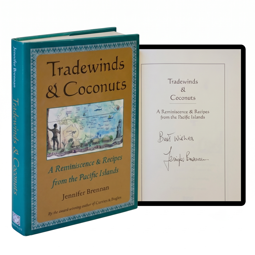TRADEWINDS & COCONUTS Jennifer Brennan SIGNED 1ST EDITION Oceania Cookbook Y2K