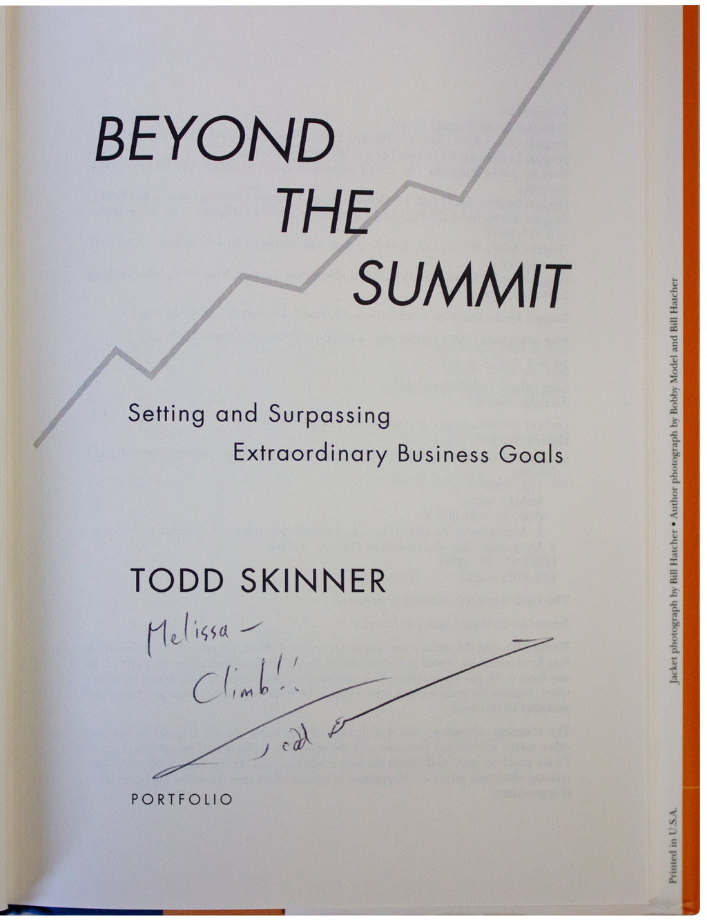 TODD SKINNER SIGNED 1ST EDITION Beyond The Summit 2003 Free Climber Motivational