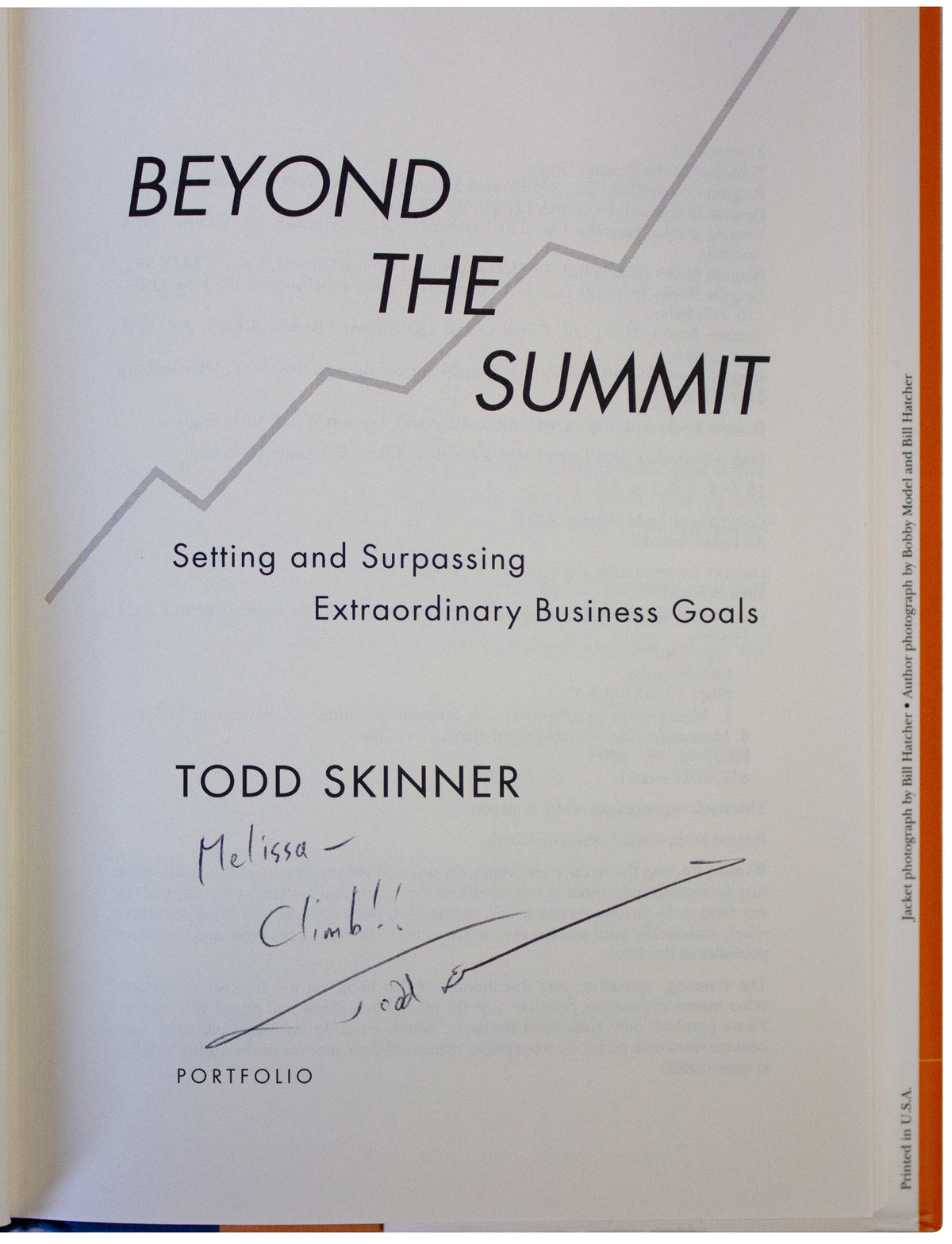 TODD SKINNER SIGNED 1ST EDITION Beyond The Summit 2003 Free Climber Motivational