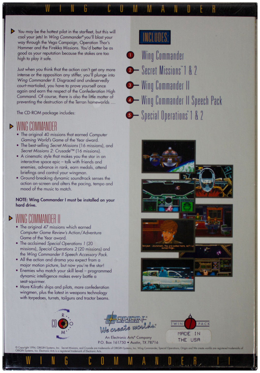WING COMMANDER I & II BIG BOX PC VIDEO GAME Vtg 90s EA CD-Rom SEALED NIB ! 1 & 2