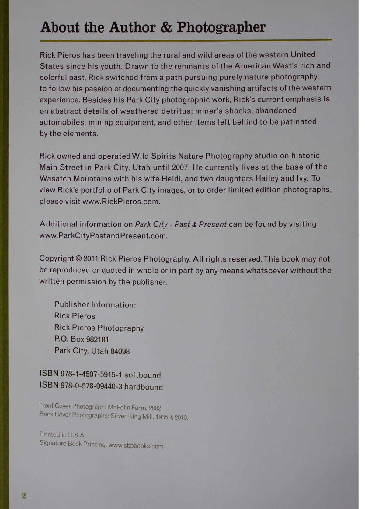 RICK PIEROS SIGNED Park City Past & Present HARDCOVER Utah UT History Photo Book
