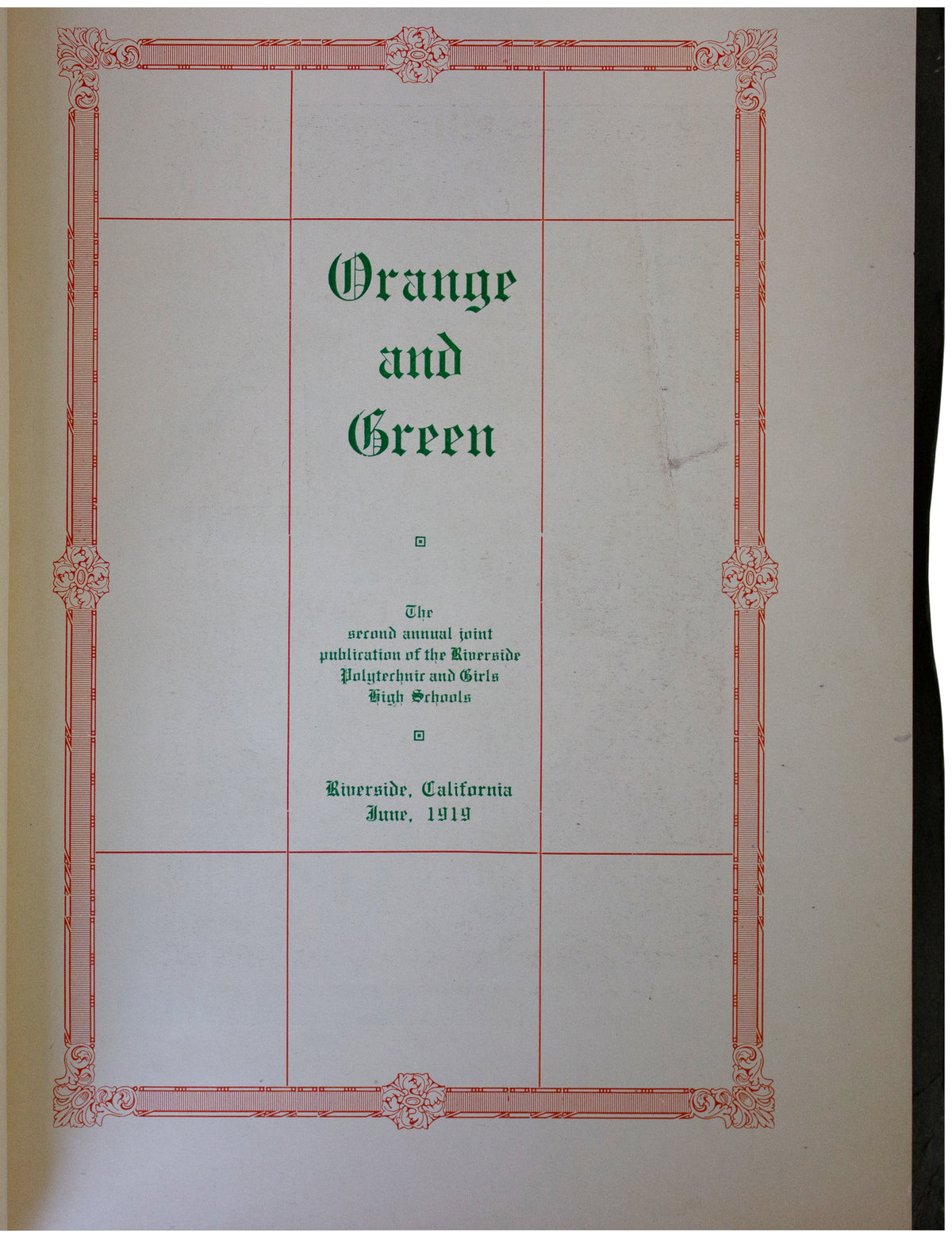 RIVERSIDE POLYTECHNIC & Girls High School 1919 YEARBOOK Orange & Green SoCal CA