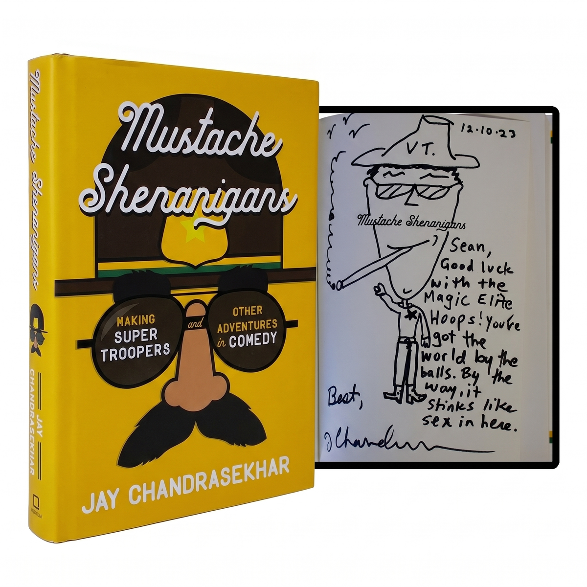 JAY CHANDRASEKHAR SIGNED w/ SKETCH Mustache Shenanigans 1ST ED Super Troopers