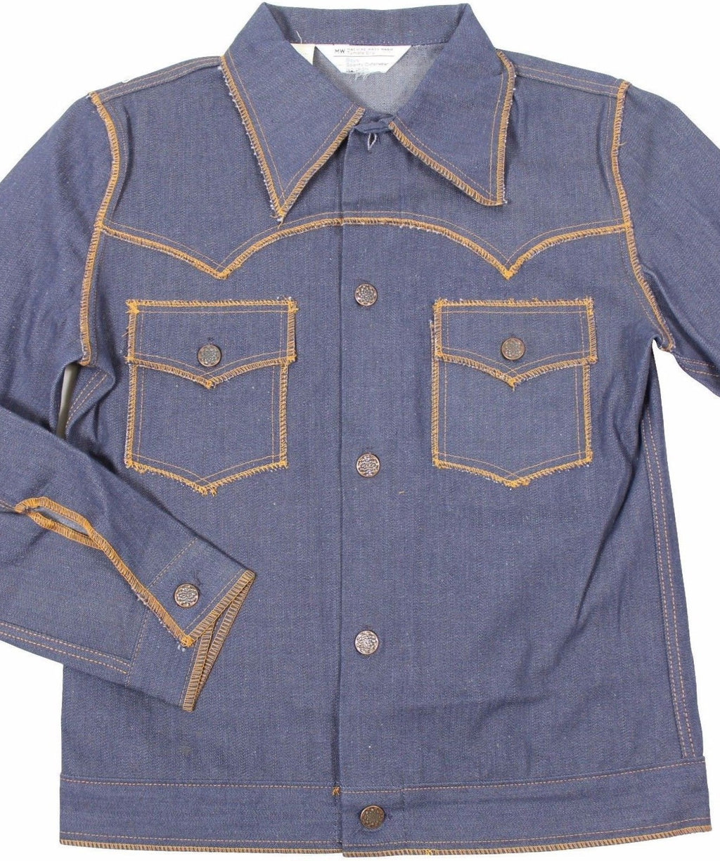 New VTG 70s TOWNCRAFT Raw Denim JEAN JACKET Youth Medium Dark Indigo Deadstock !