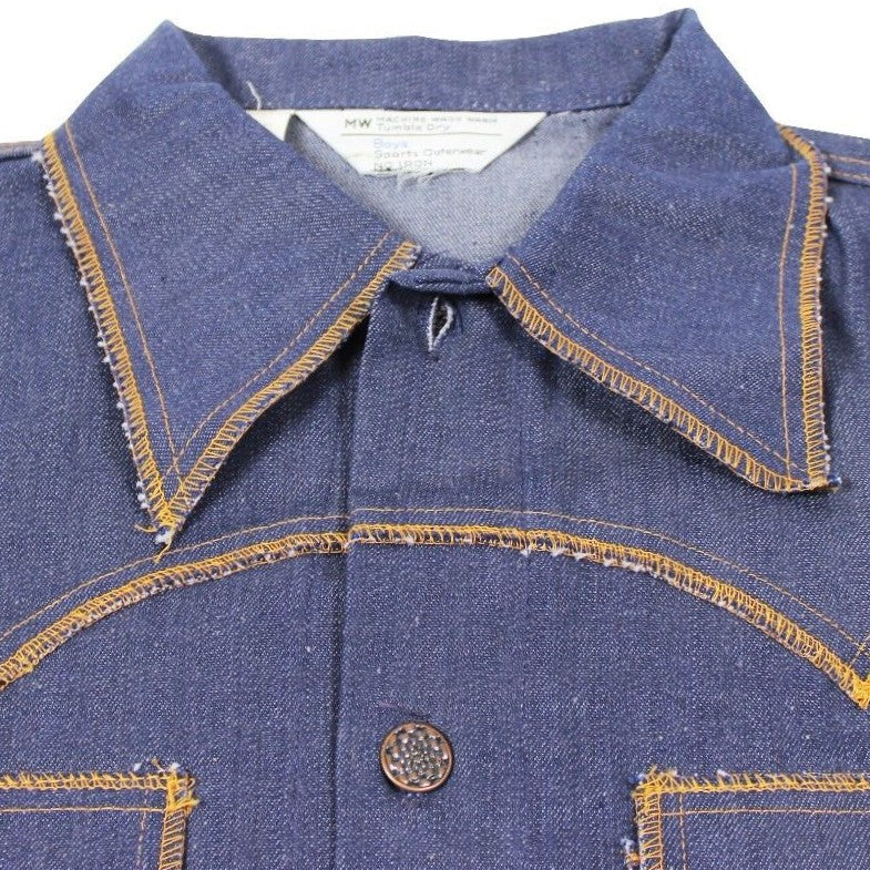 New VTG 70s TOWNCRAFT Raw Denim JEAN JACKET Youth Medium Dark Indigo Deadstock !