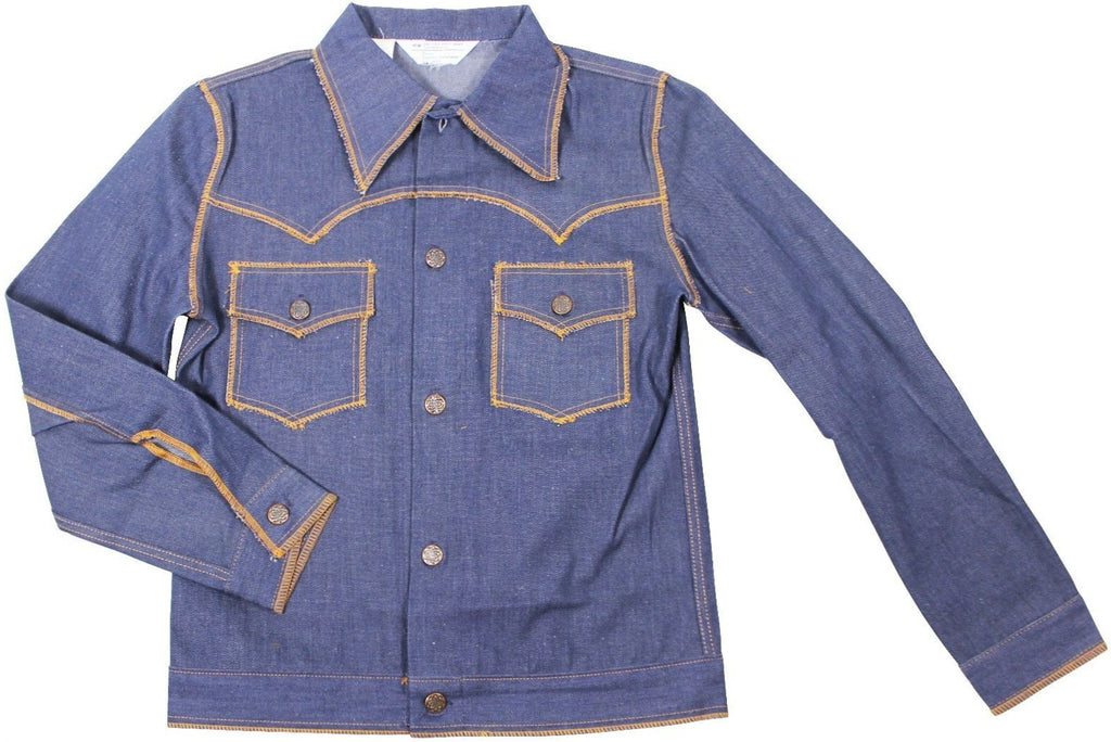New VTG 70s TOWNCRAFT Raw Denim JEAN JACKET Youth Medium Dark Indigo Deadstock !
