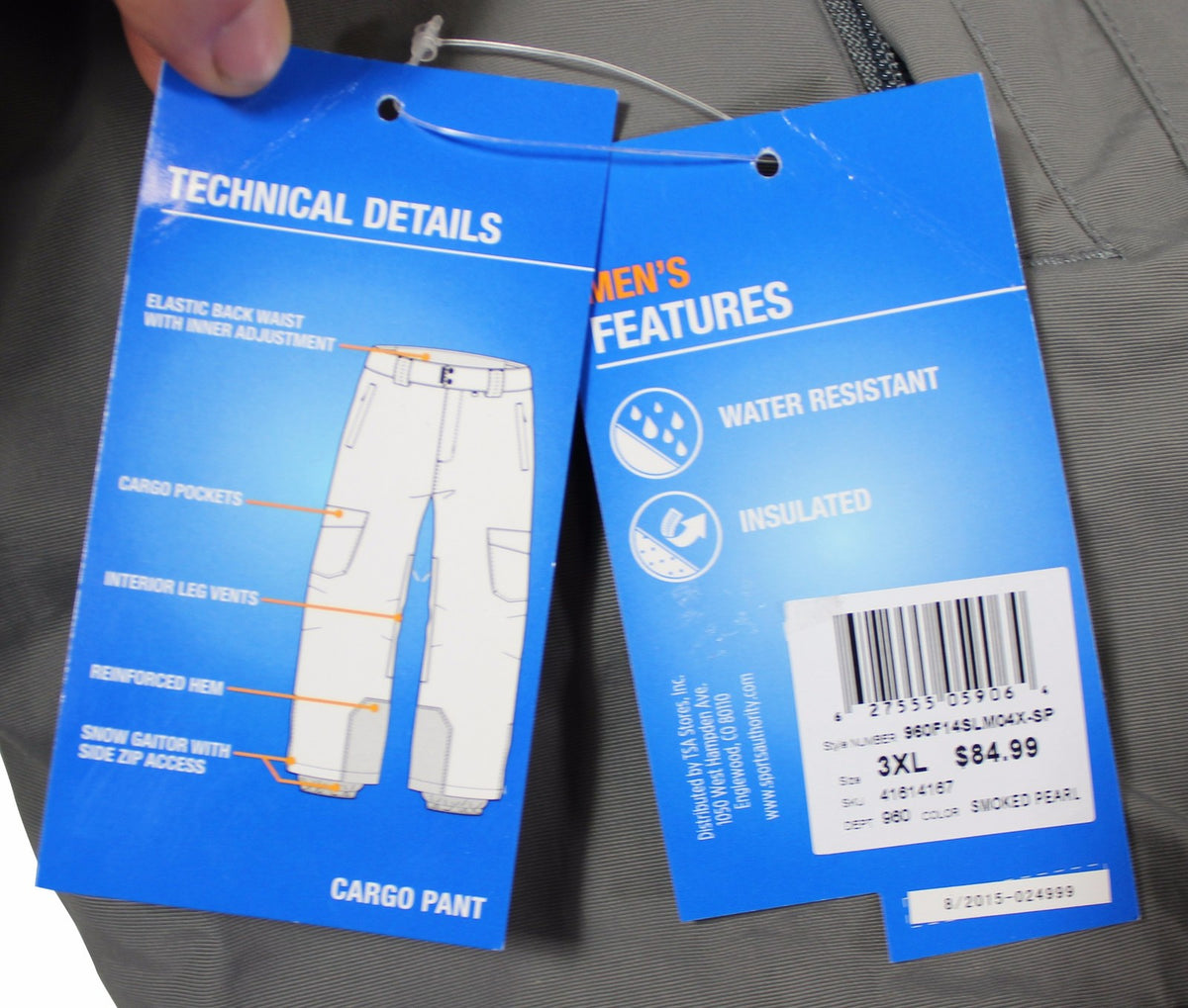 New SLALOM CARGO SNOW PANTS Men's 3XL Water Resistant Insulated Gray NWT $85 Tag