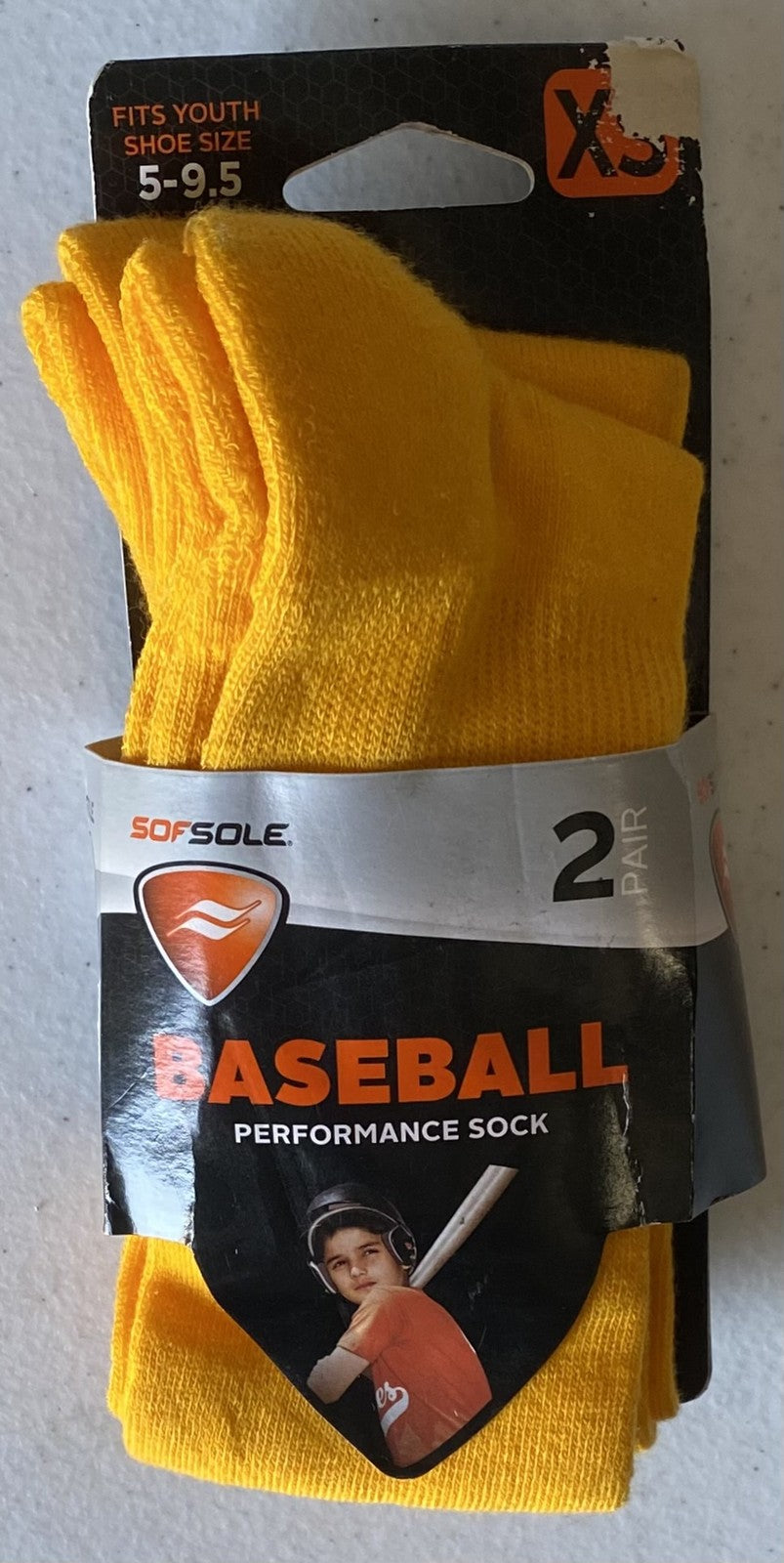 New SOF SOLE Yellow BASEBALL SOCKS 2 PAIR Pack YOUTH XS Sizes 5 ~ 9 1/2