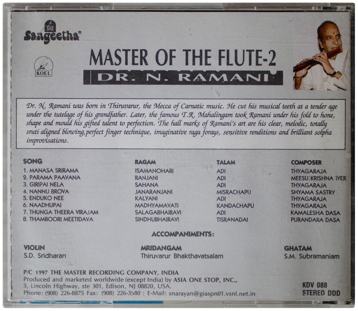 DR. N. RAMANI Master Of The Flute 2 CD Carnatic Indian Classical Music 1997 RARE