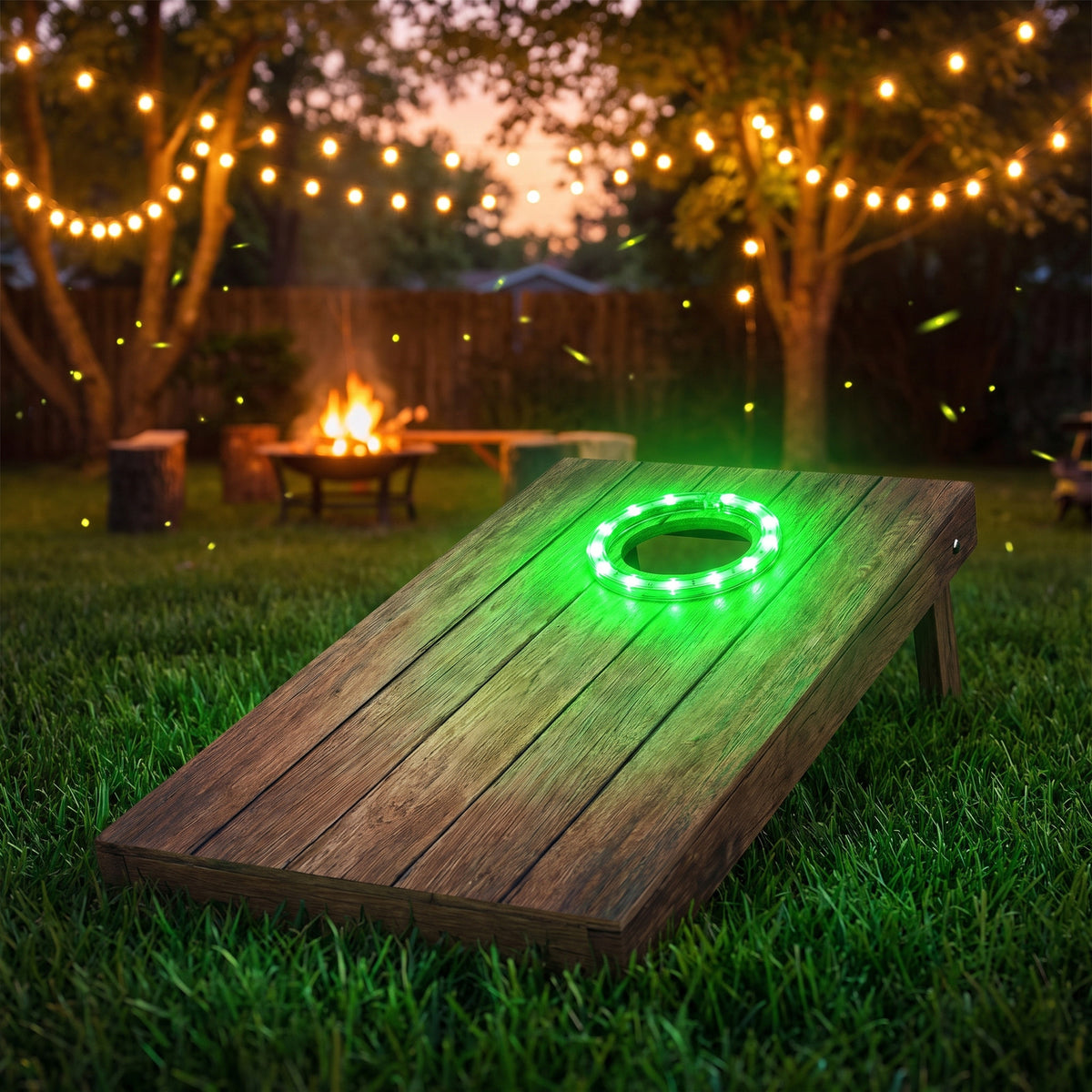 New CORNHOLE LANTERN Green LED LIGHT SET For Bean Bag Toss Board Night Glow NIB