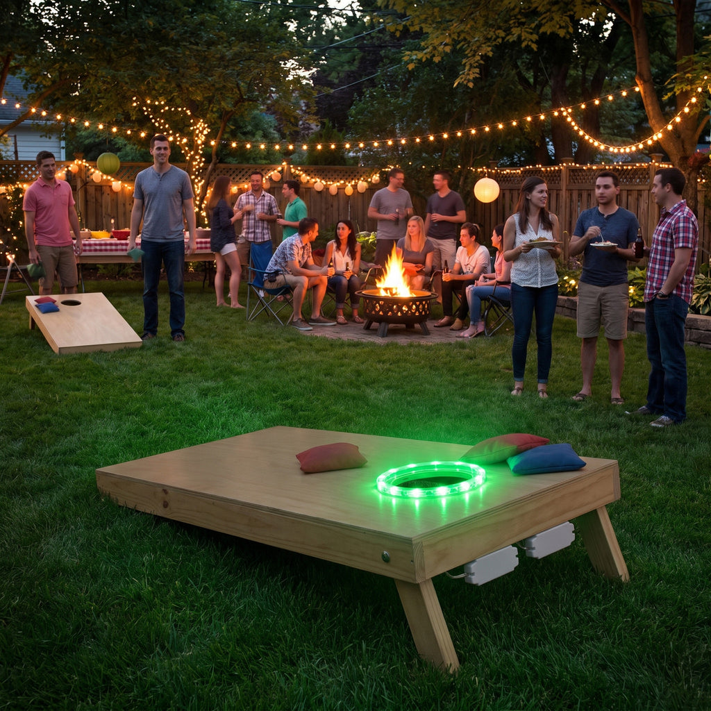 New CORNHOLE LANTERN Green LED LIGHT SET For Bean Bag Toss Board Night Glow NIB