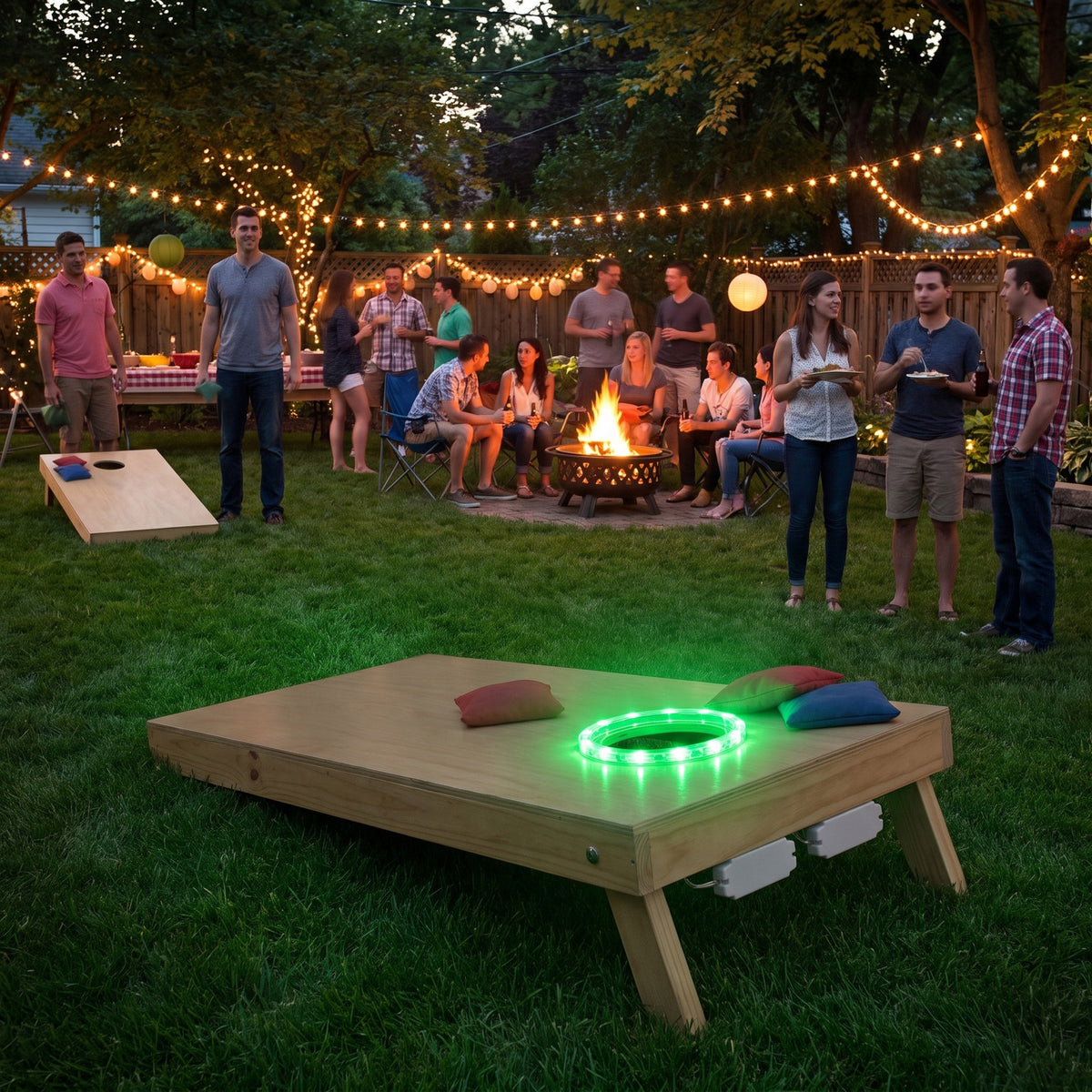 New CORNHOLE LANTERN Green LED LIGHT SET For Bean Bag Toss Board Night Glow NIB