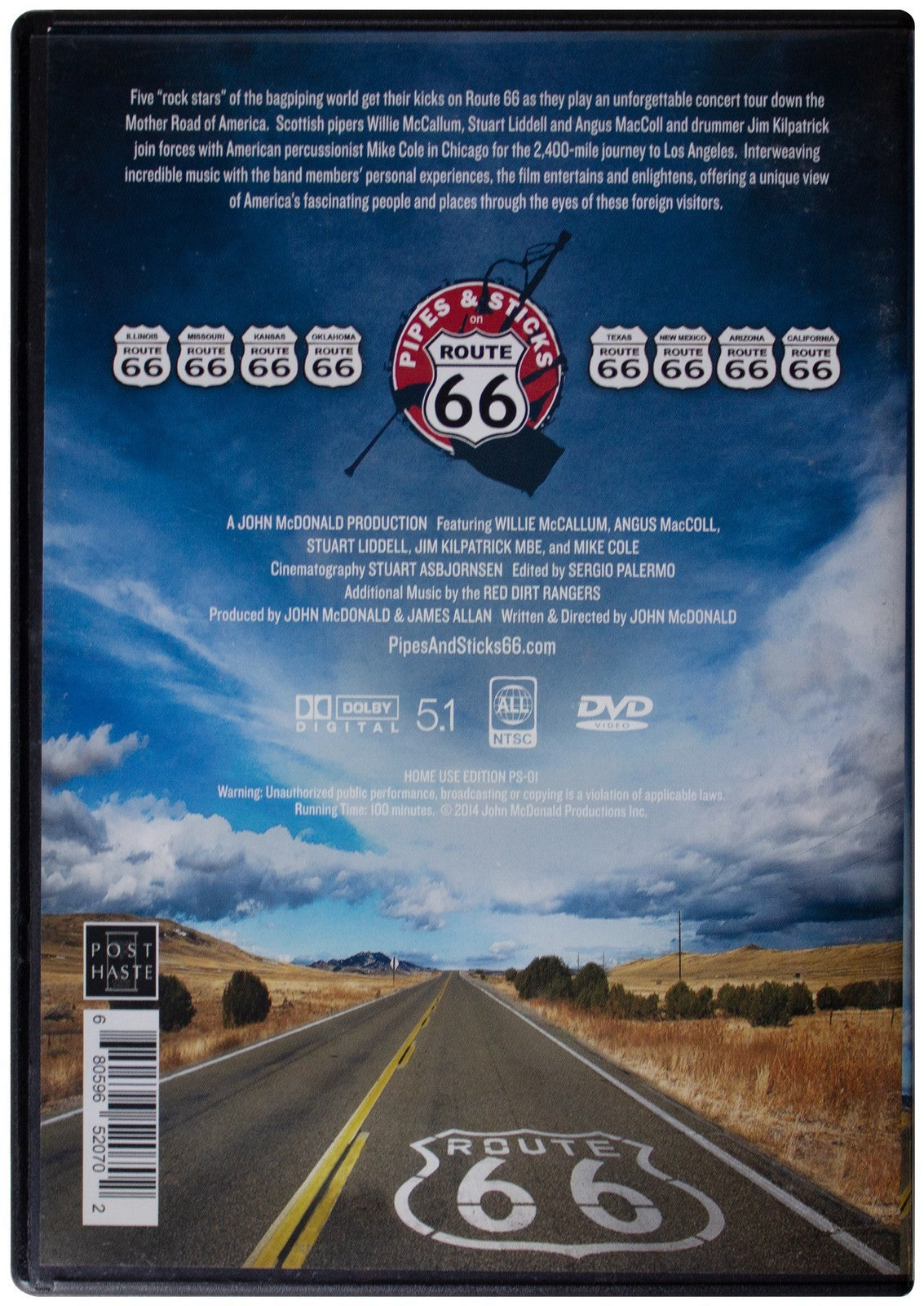 PIPES & STICKS ON ROUTE 66 DVD SIGNED By Director John McDonald ! Bagpipe Music
