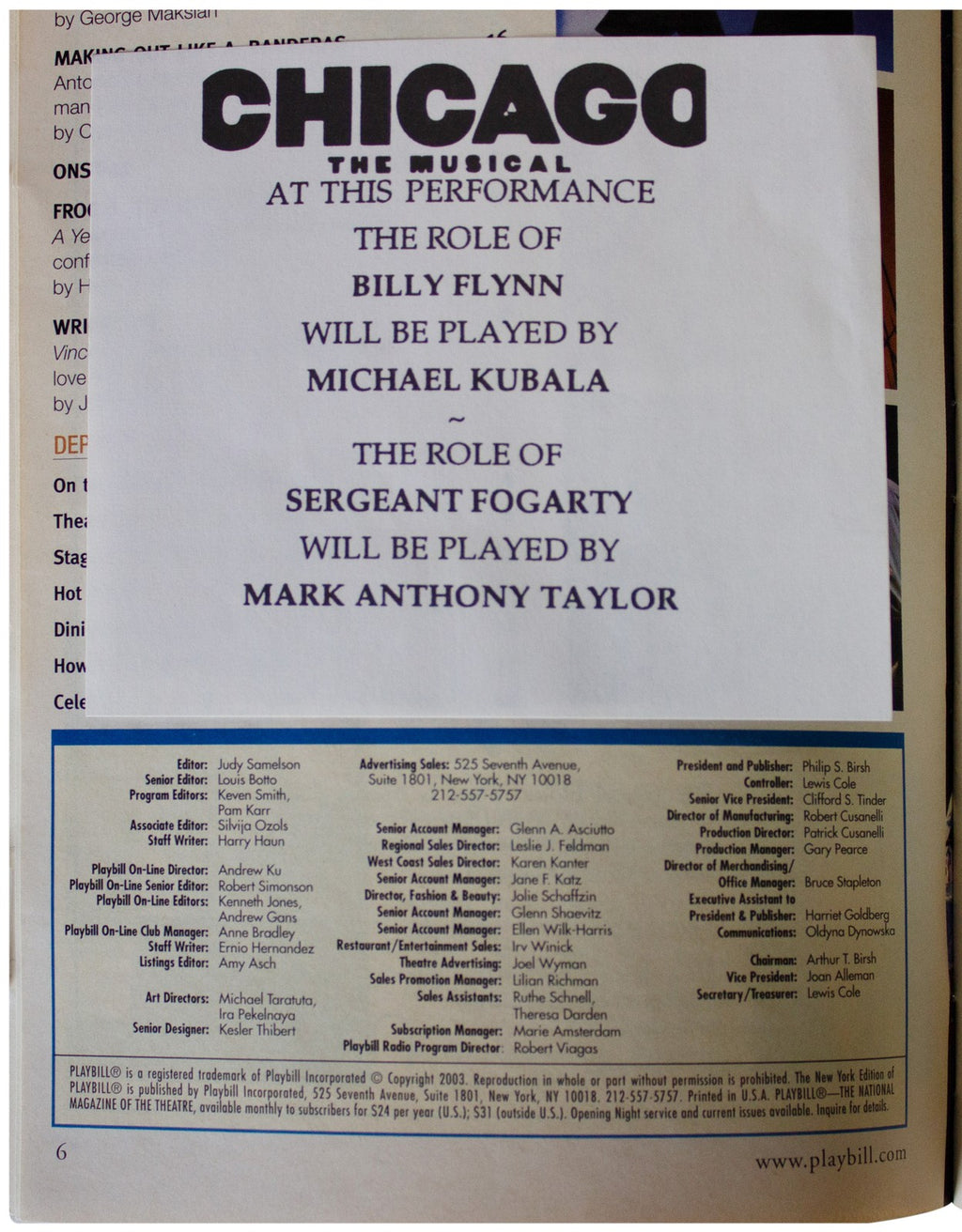 CHICAGO BROADWAY PLAYBILL SIGNED By BRENDA BRAXTON + Ticket VTG 2003 Musical NYC