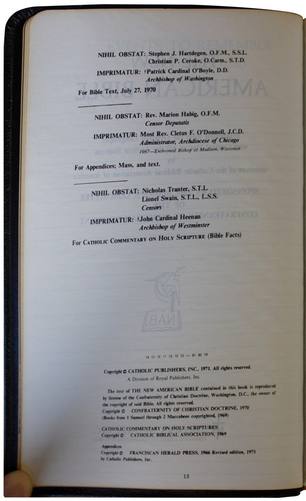 NEW AMERICAN BIBLE VTG 1971 Catholic Edition GENUINE LEATHER 70s Holy NAB Nelson