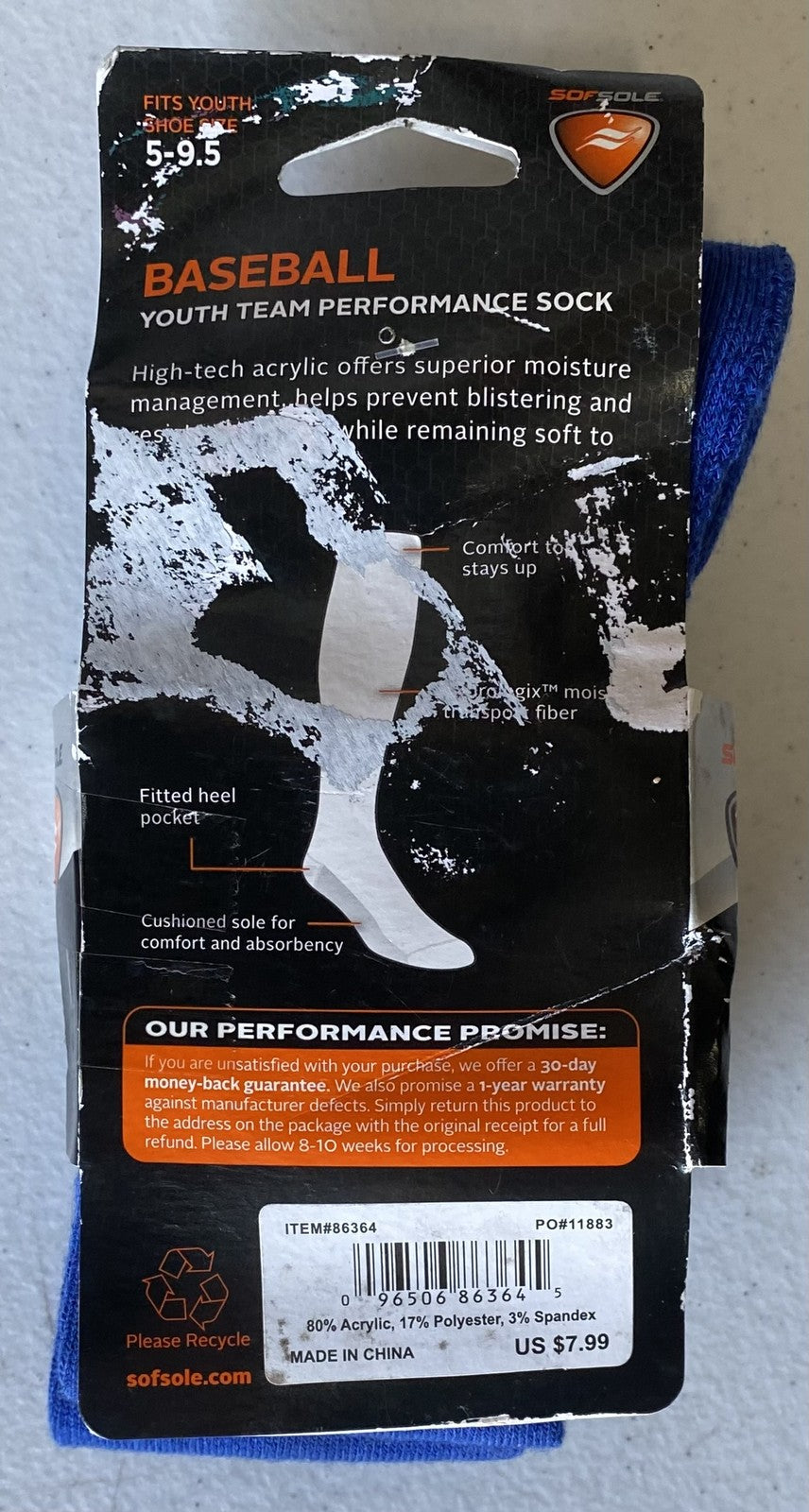 New SOF SOLE Blue BASEBALL SOCKS 2 PAIR Pack YOUTH XS Size 5~9 1/2 Little League