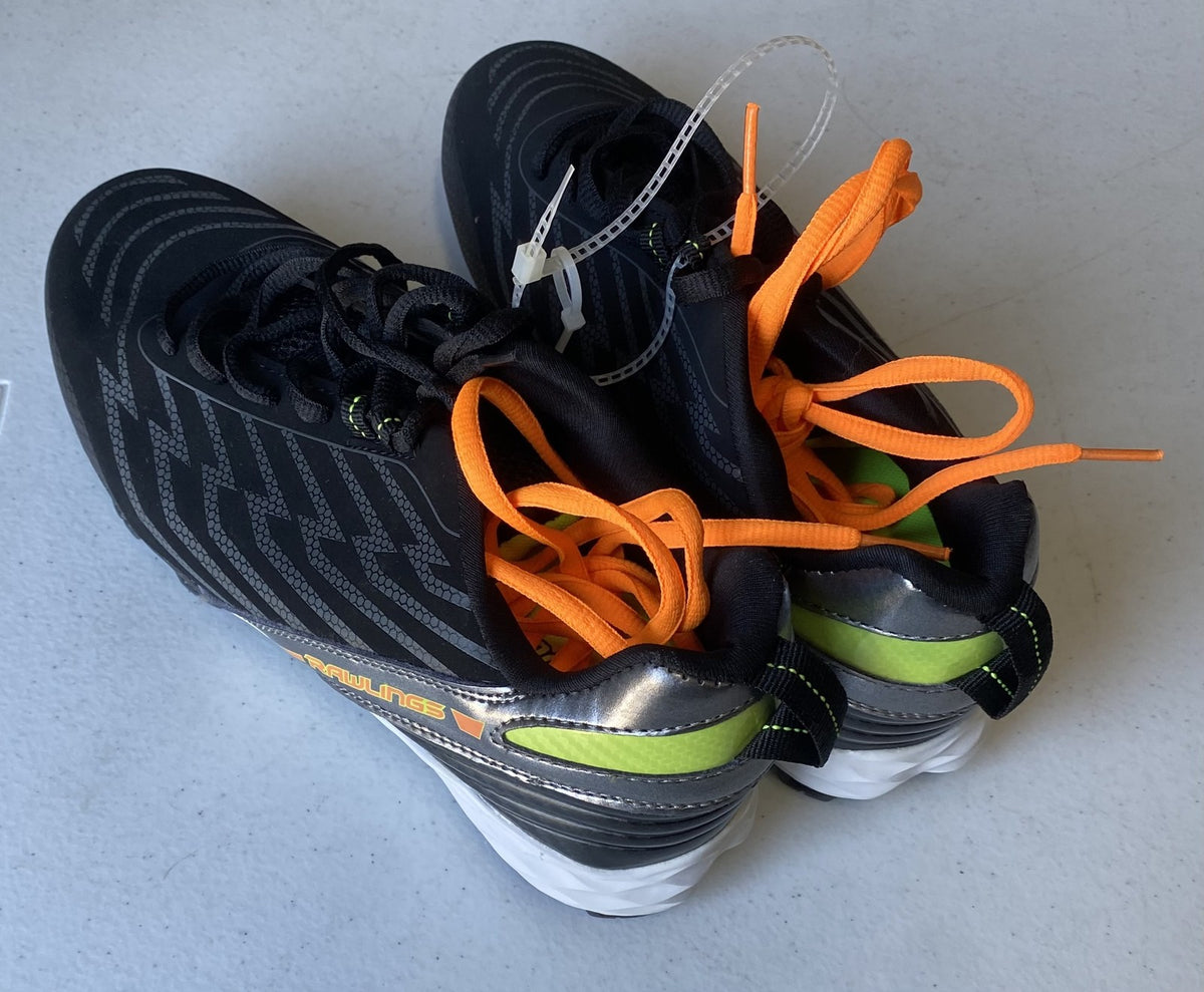 New RAWLINGS Men's Size 8 BASEBALL CLEATS Black w/ Silver & Neon NWOT Softball