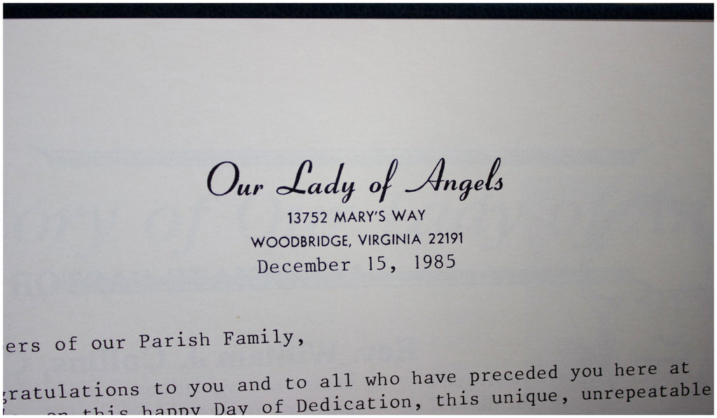 OUR LADY OF ANGELS Catholic Church DEDICATION BOOK 1985 Woodbridge VA VTG 80s HC