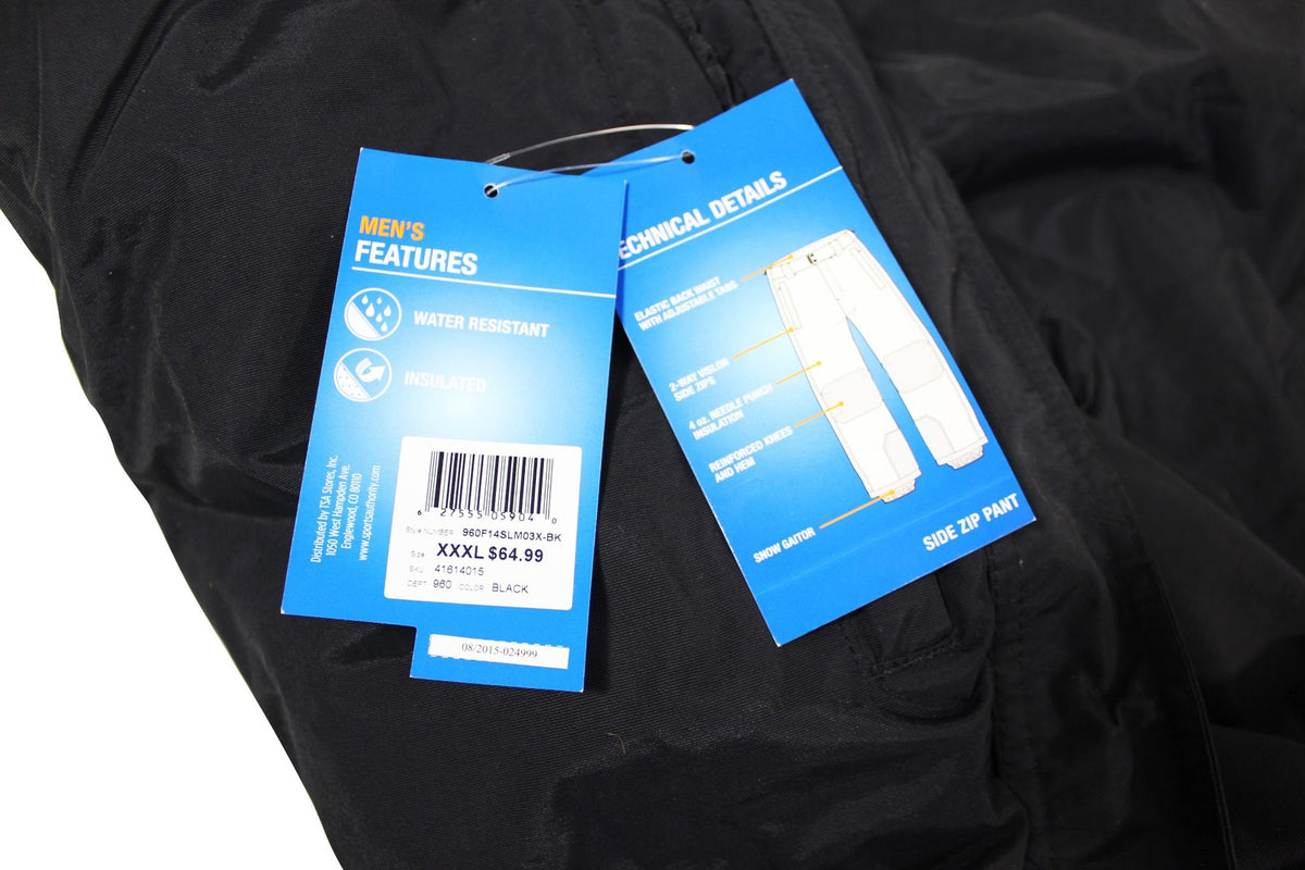 New SLALOM SIDE ZIP SNOW PANTS Men's 3XL XXXL Water Resistant Insulated NWT $65