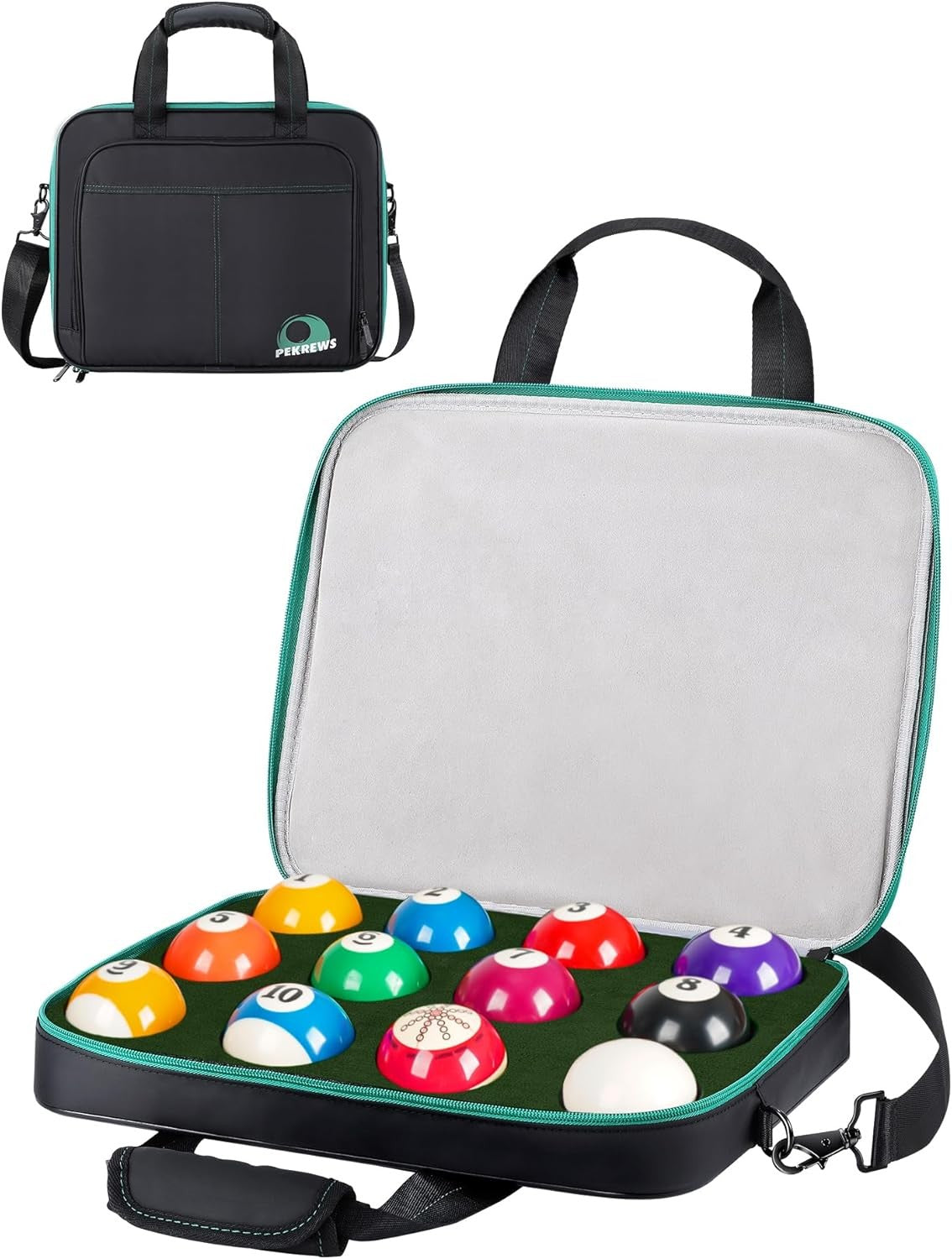 New POOL BALL CASE Fits Up To 12 ! Padded Billiards Storage Travel Bag w/ Handle