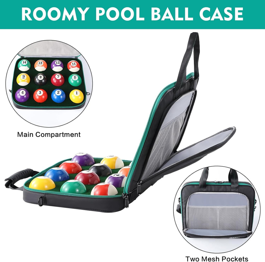 New POOL BALL CASE Fits Up To 12 ! Padded Billiards Storage Travel Bag w/ Handle