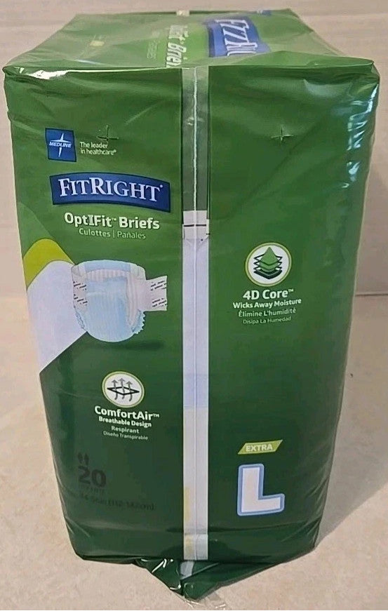 FITRIGHT ADULT DIAPERS 20 Count Size Large Unisex Extra Heavy Absorbency NEW