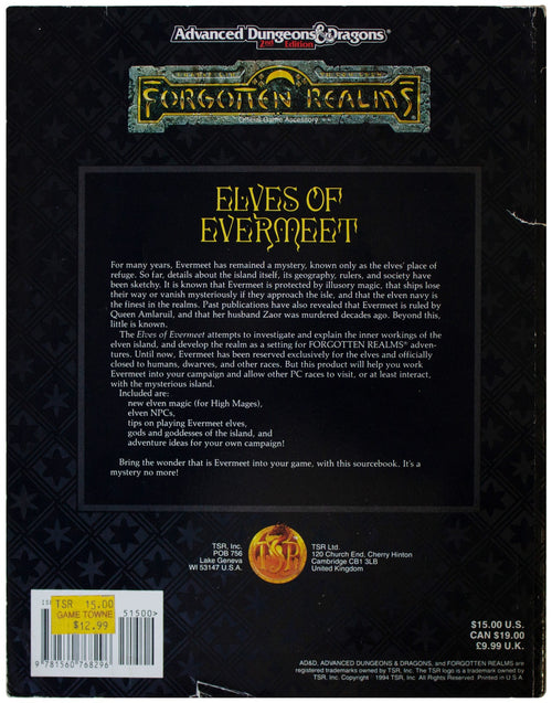 AD&D ELVES OF EVERMEET Sourcebook 1994 2nd Edition TSR 9430 Forgotten Realms D&D