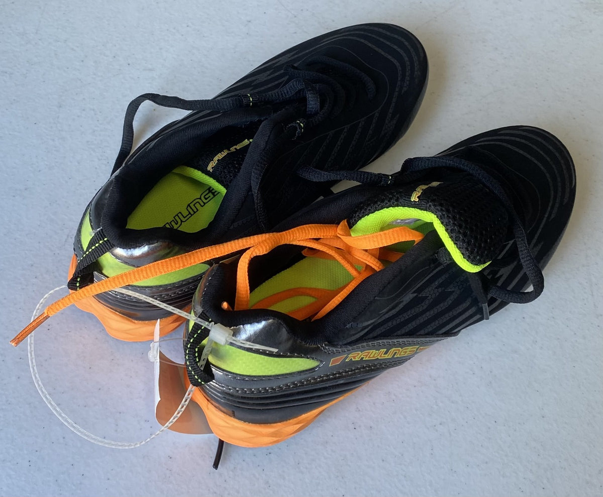 New RAWLINGS BASEBALL CLEATS Youth Size 6 Black w/ Neon Yellow Softball NWT !