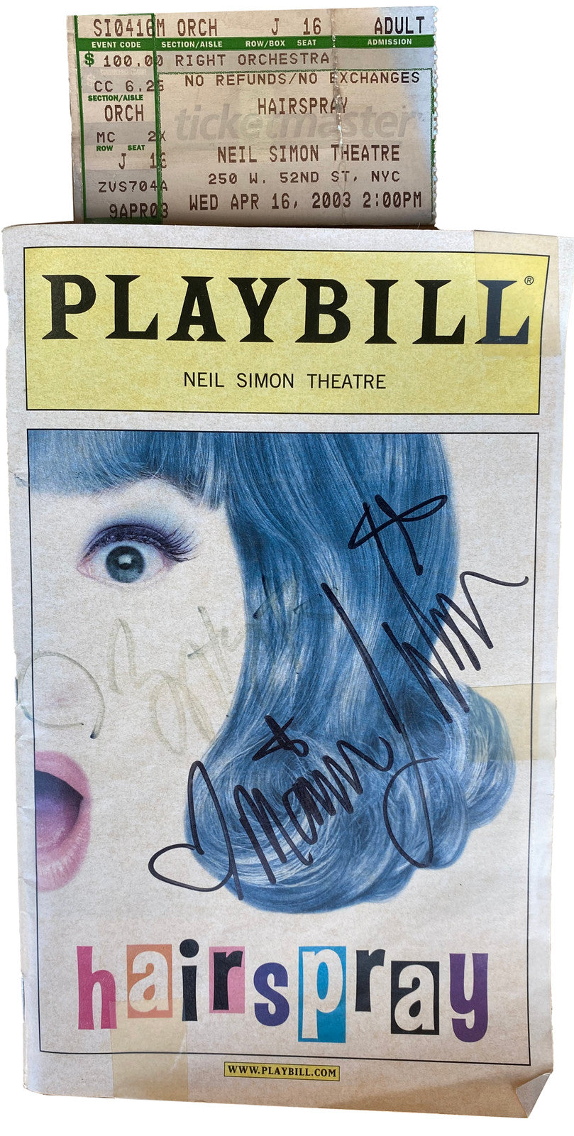 HAIRSPRAY BROADWAY PLAYBILL SIGNED Marissa Winokur & Matthew Morrison + TICKET !