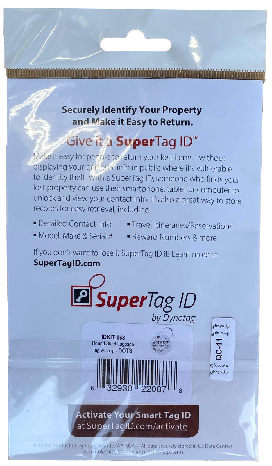 New DYNOTAG SMART LUGGAGE Travel ID TAG Web Enabled w/ Deluxe Braided Steel Loop