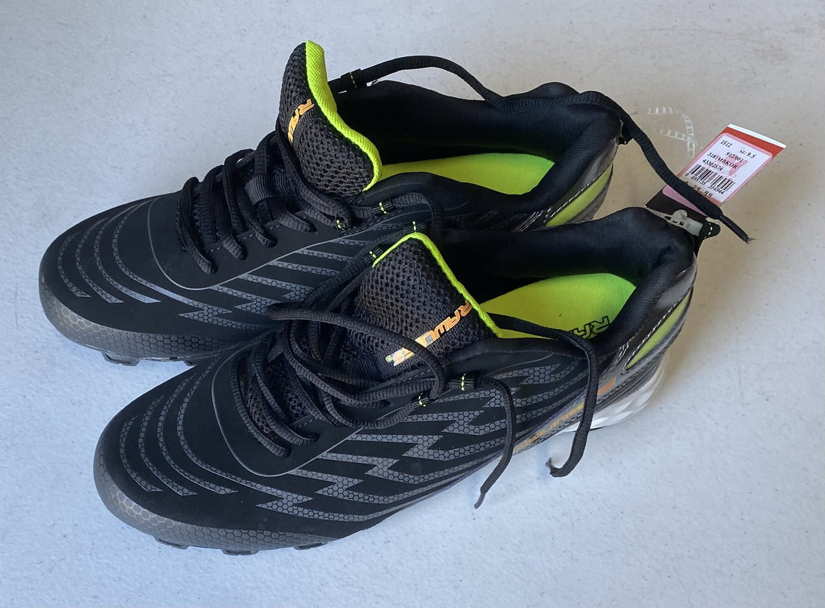 New RAWLINGS Men's Size 9.5 BASEBALL CLEATS Black w/ Neon Yellow NWT Softball